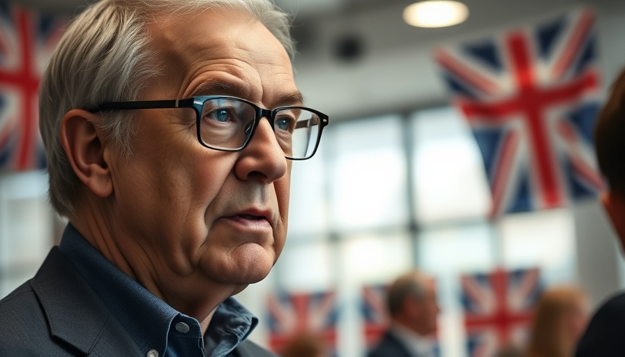 Older man speaking indoors with UK flag, Trump tariffs impact discussion
