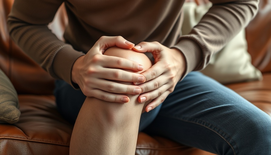 Person holding knee in discomfort, stem cell injections for knee osteoarthritis.