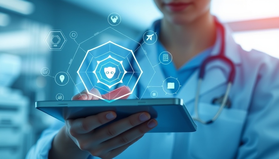 AI in healthcare scene with digital tablet and holograms.