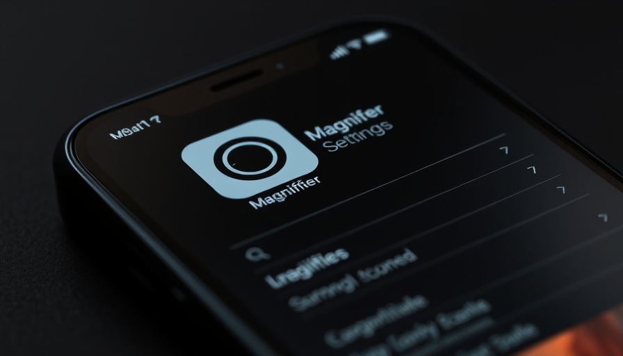 iPhone screen with Magnifier app highlighted as a productivity tool.