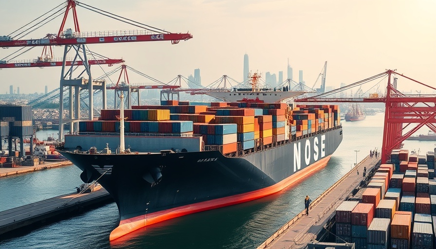 Cargo ship at port signifying tariff policies impact on franchises.