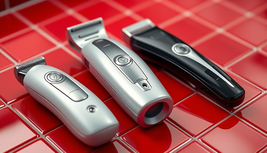 Modern body groomers on red tiles; best body groomers for men 2025.