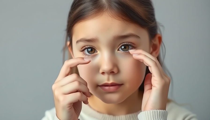 Young girl inserting dual-focus contact lenses for high myopia.