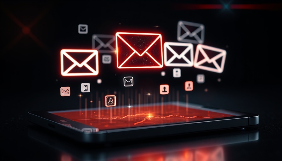 Futuristic mail icons above tablet signifying stopped email checking.