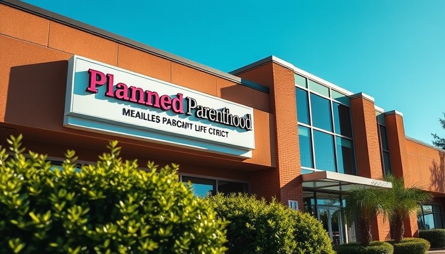Planned Parenthood building exterior showcasing its sign in sunlight.