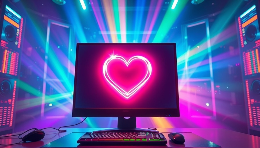 Vibrant neon heart on screen symbolizes embracing creativity in web design AI.