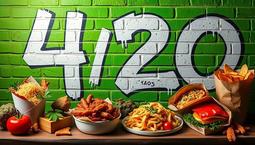 4/20 Restaurant Specials on green brick wall with food.