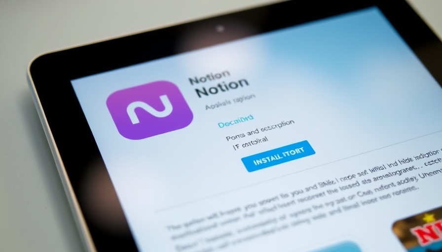 Notion app store page on a tablet screen.