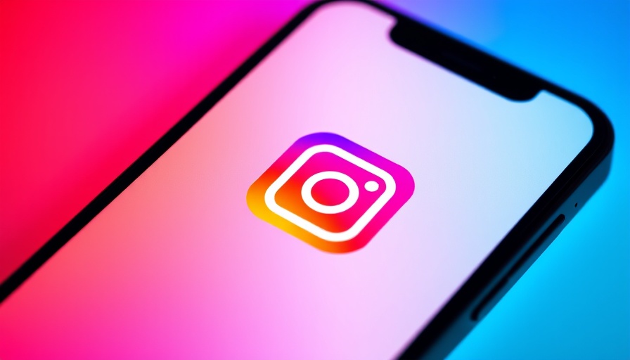 Smartphone displaying Instagram logo with colorful gradient background.
