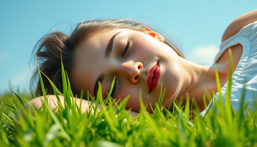 Peaceful young woman lying on grass, embracing stillness for mental health.
