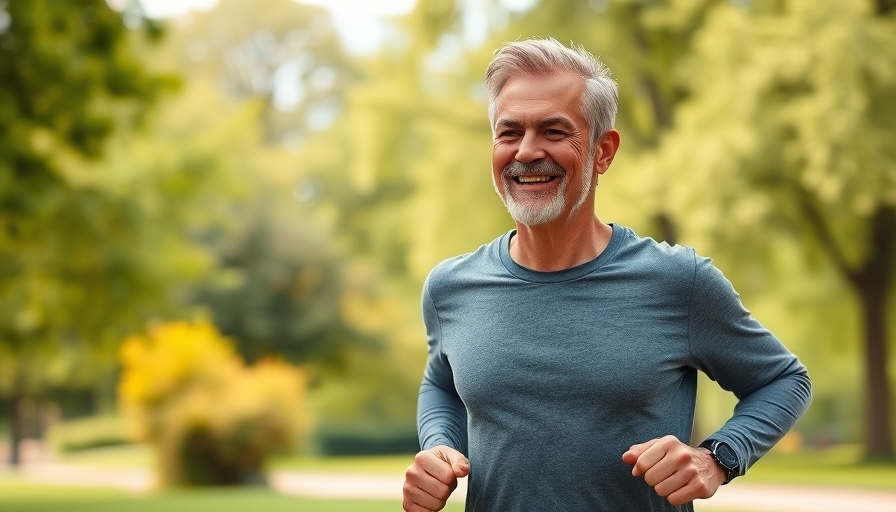 Middle-aged man jogging in a park, avoid 5 risk factors to extend life.