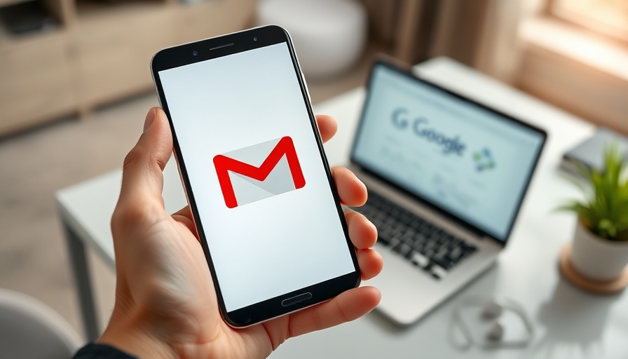 Close-up of phone with Gmail logo, desk setup; unsubscribe from Gmail newsletters.