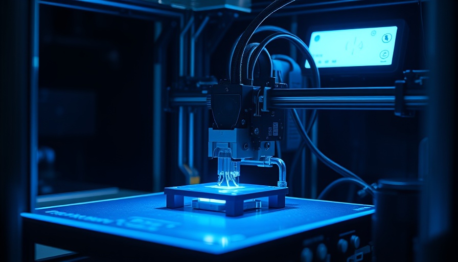 3D bioprinting system with glowing blue component.