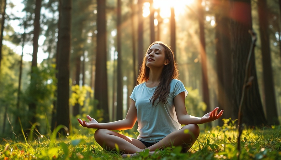Mindful meditation in a serene forest, teaching mindfulness for digital nomads.