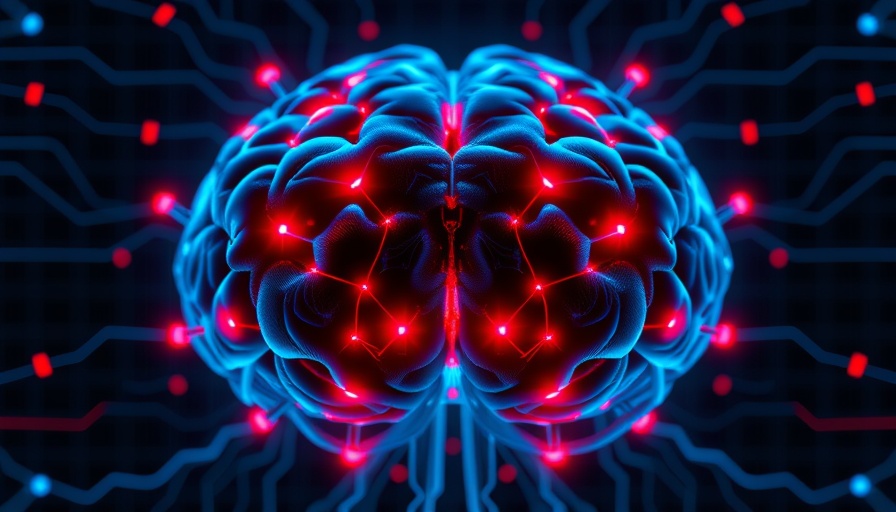 Abstract chimeric brain models with red and blue highlights.