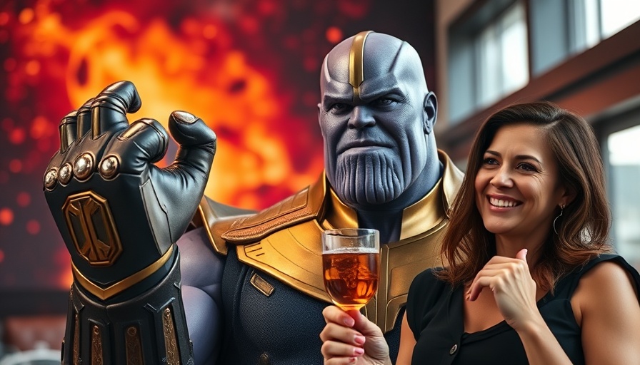 Marvel Cinematic Universe Villains, Thanos with Infinity Gauntlet, woman smiling indoors.