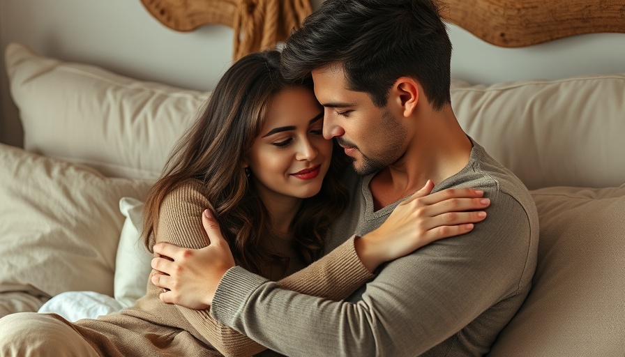 Intimate couple relaxing in a cozy bedroom.