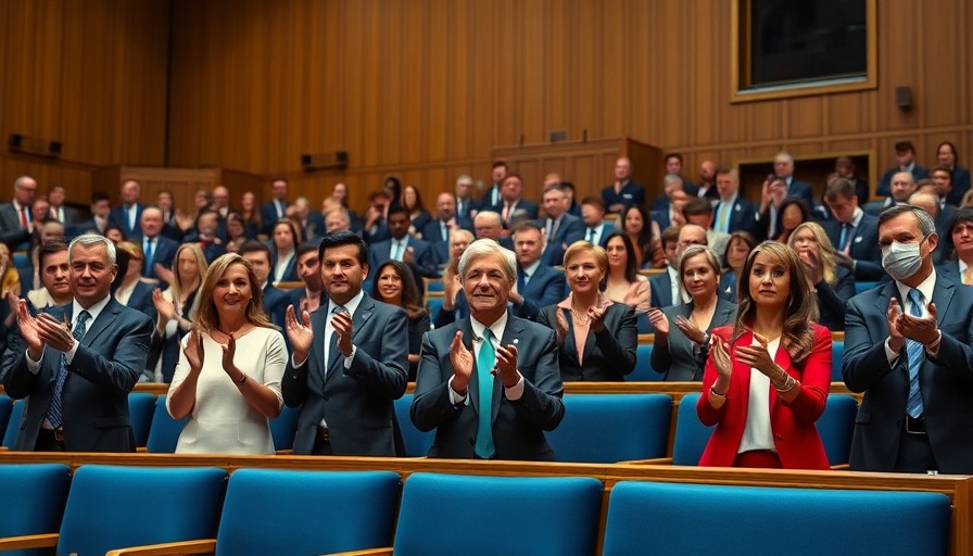 German political assembly applauding in parliament for political change.