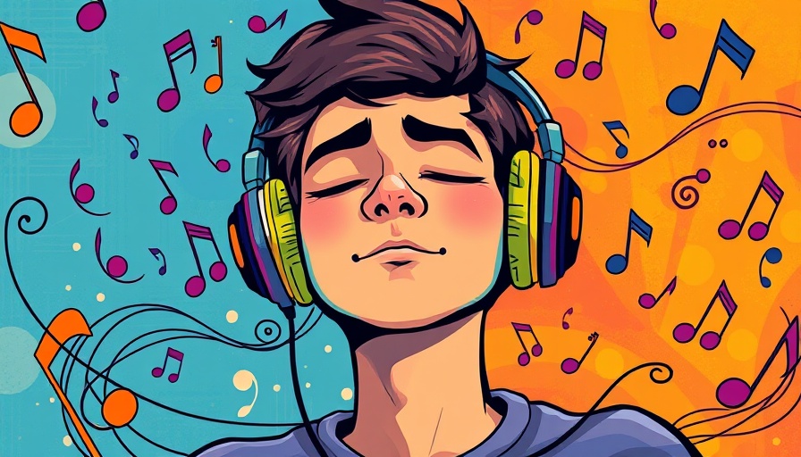 Artistic depiction of creativity while listening to music on repeat.