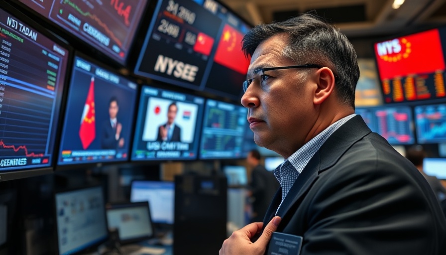 Trader watching US-China tariff reprieve news on trading floor screens.
