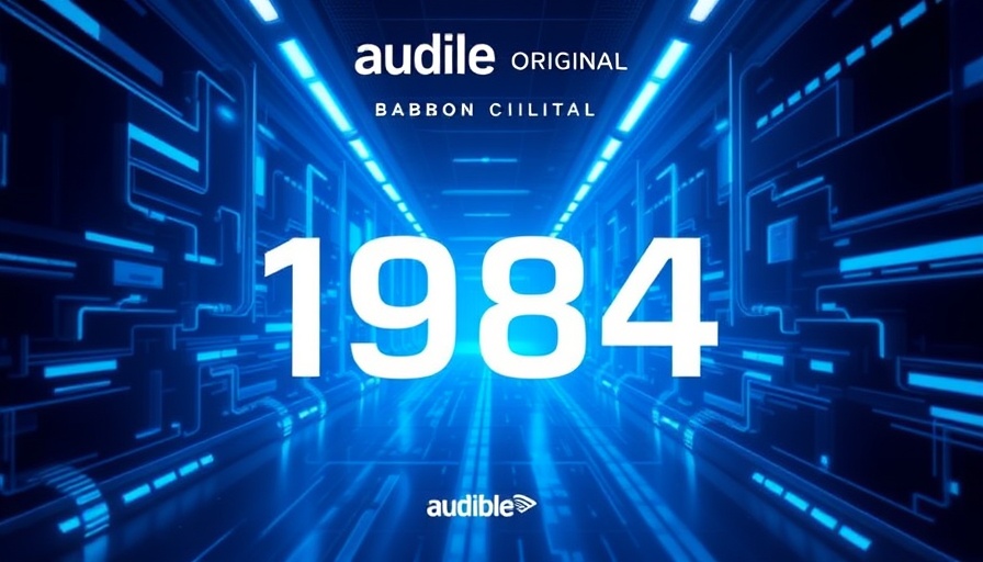 Audible's digital cover of 1984 audiobook, stylish and futuristic.
