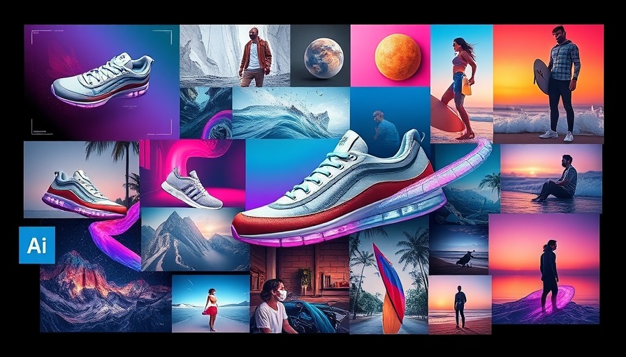 AI design tool interface collage with colorful elements