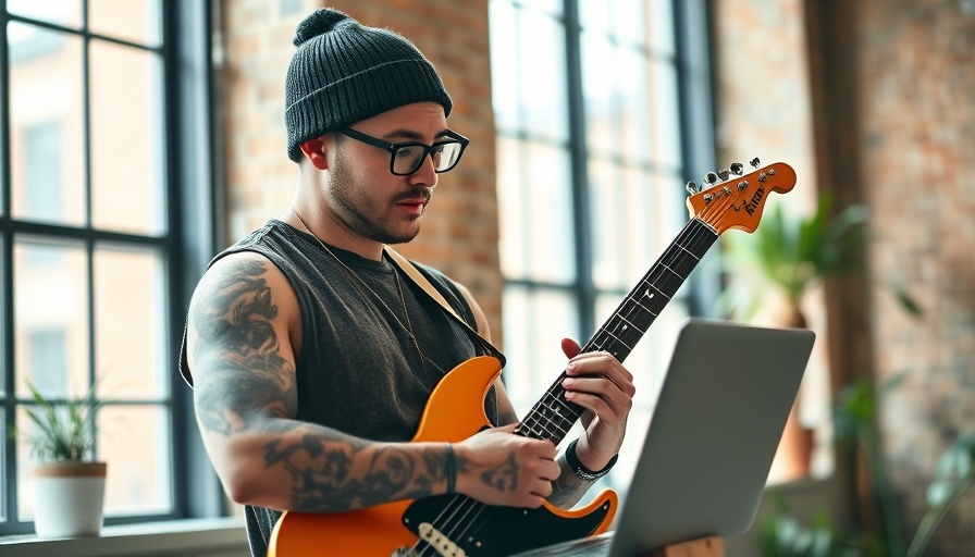 Young man optimizing design creativity in a loft, using a laptop.