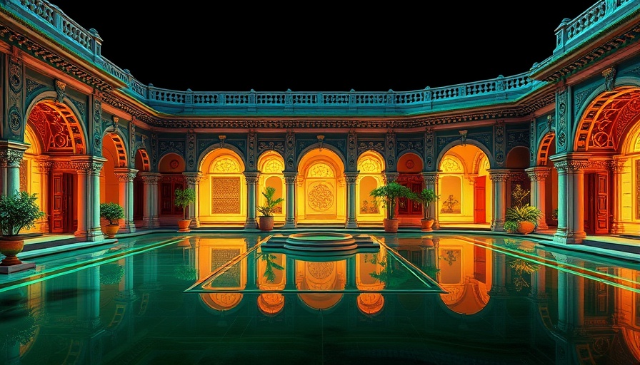 Digital frame generation in gaming with architectural scene.