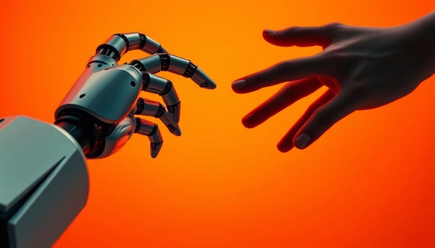 AI in Franchise Operations illustrated by robotic and human hands reaching out.