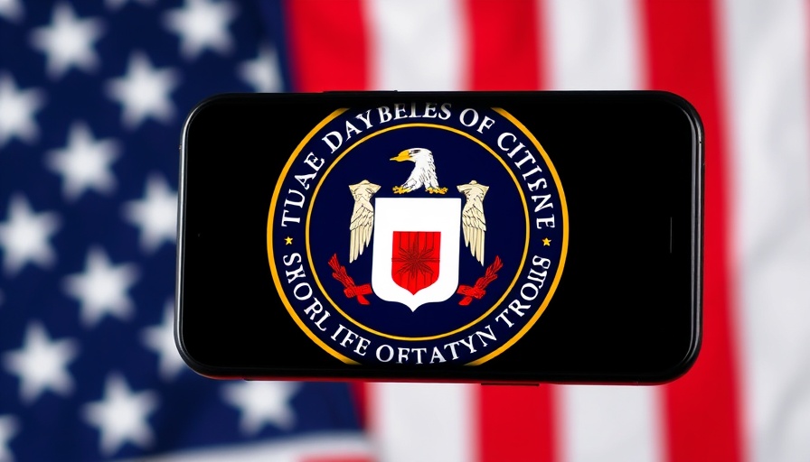 CIA emblem on smartphone with American flag background.