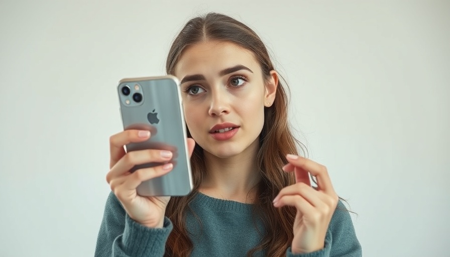 Young woman examining invisible phone concept