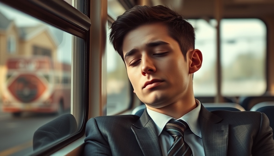 Tired man resting on bus for sleep health for digital nomads.