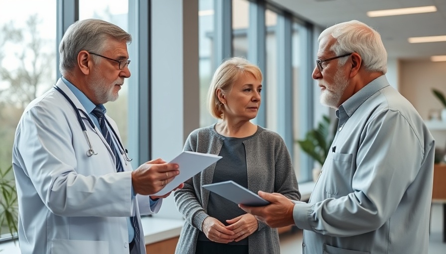Doctor helps patients understand risk in a modern medical office.