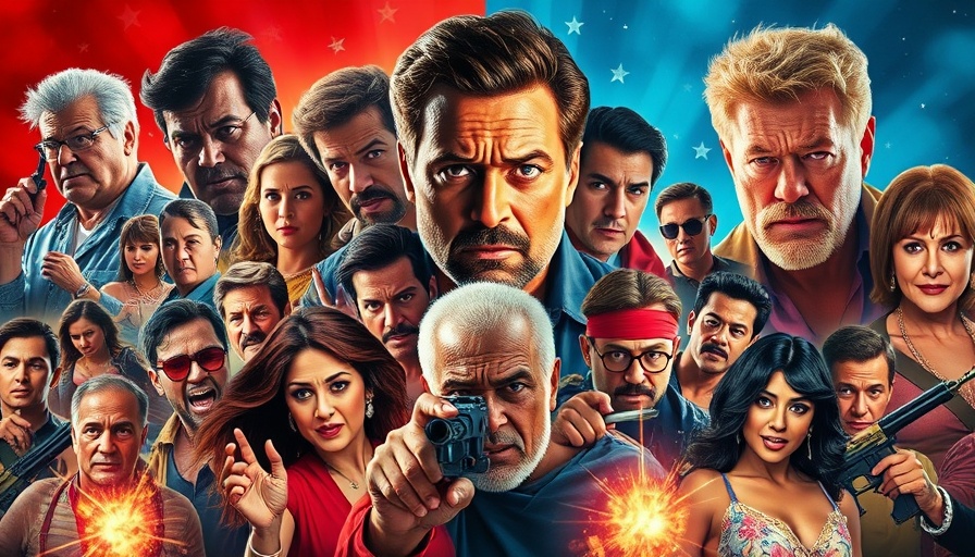 Best movies of 2025 collage with film characters in red and blue.