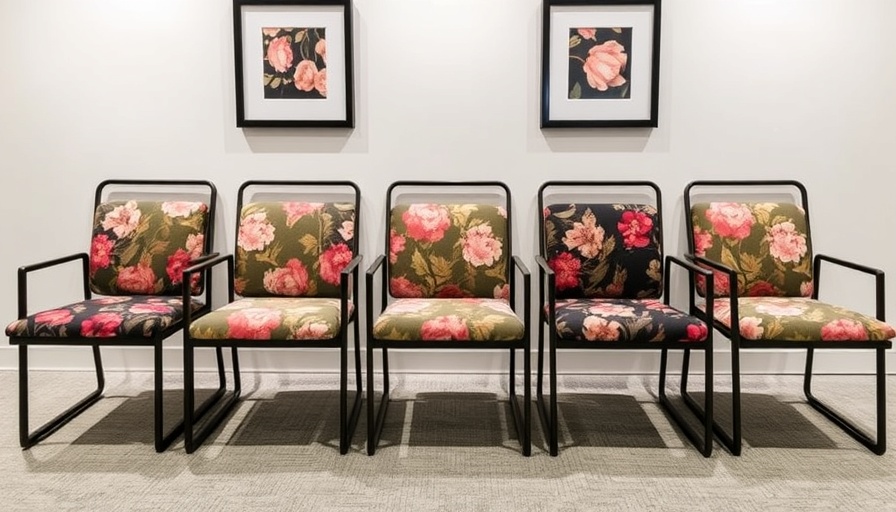 Six seats with contemporary frames and decadent floral fabrics at NYCxDesign