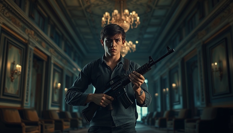 Young man with rifle in abandoned hotel, The Last of Us character development impact.