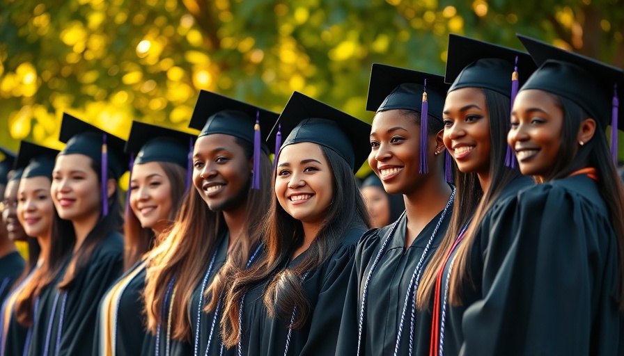 Recent college graduates in gowns and caps at ceremony.