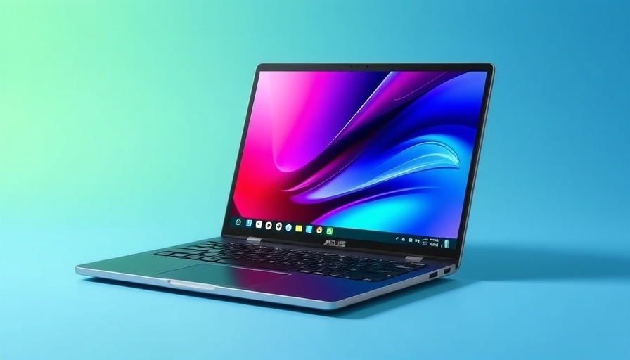 ASUS Chromebook CM30 in open position on gradient background, showcasing display.