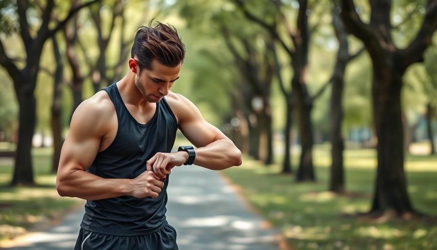 Athletic runner checks smartwatch on park path, Why Strava Rounds Down Your Miles.