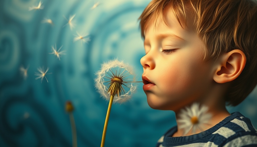 Mural of child blowing dandelion with swirls, evoking healing.
