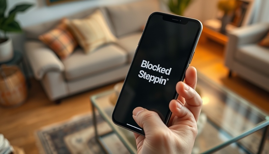 Close-up of Steppin app blocking a phone in cozy living room.