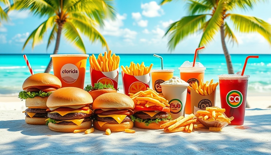 Seasonal fast-food menu items displayed on a sunny beach.