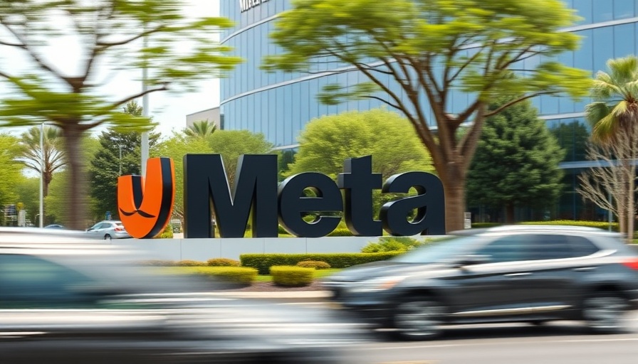 Meta headquarters sign with traffic motion blur.