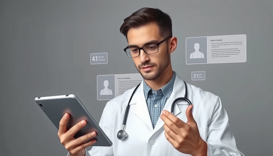 AI in electronic health records: Doctor using tablet with digital assistant.