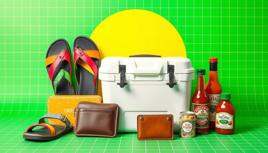 Array of last-minute Father’s Day gifts including cooler and wallet.