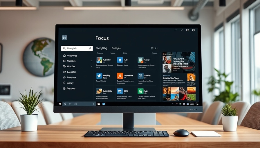 Windows 11 productivity features displayed on a monitor in an office setting.
