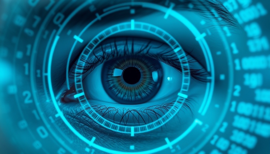 Futuristic eye biometric scan with digital overlay, indicating technology.