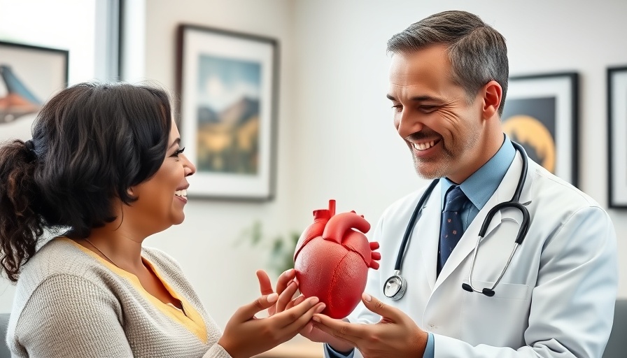 Doctor explaining heart model to patient during a concierge medicine consultation.