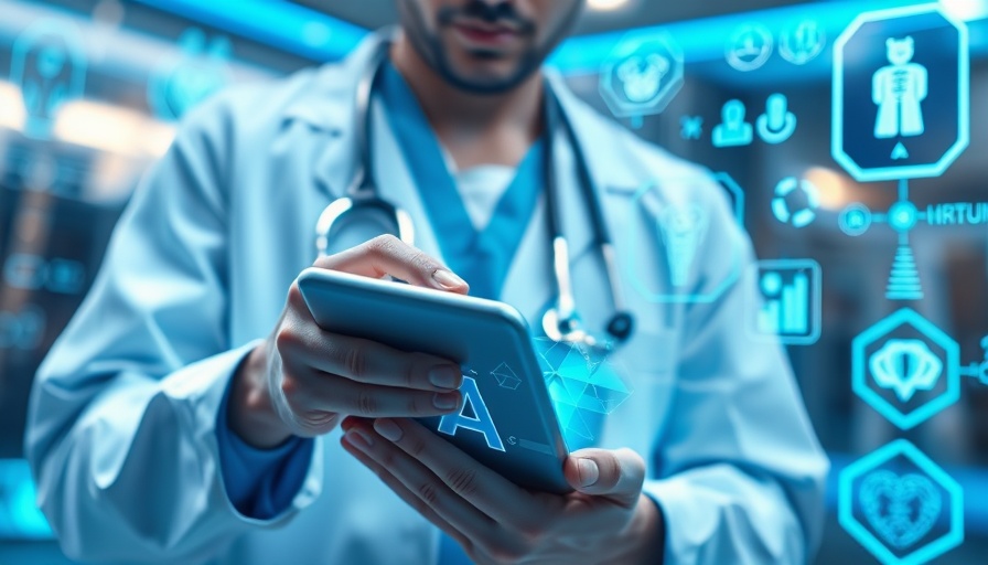 Doctor using tablet with AI in learning health systems.