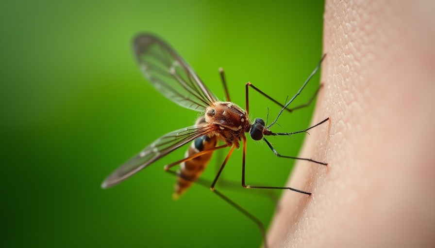 Mosquito biting human skin, detailed macro focus.